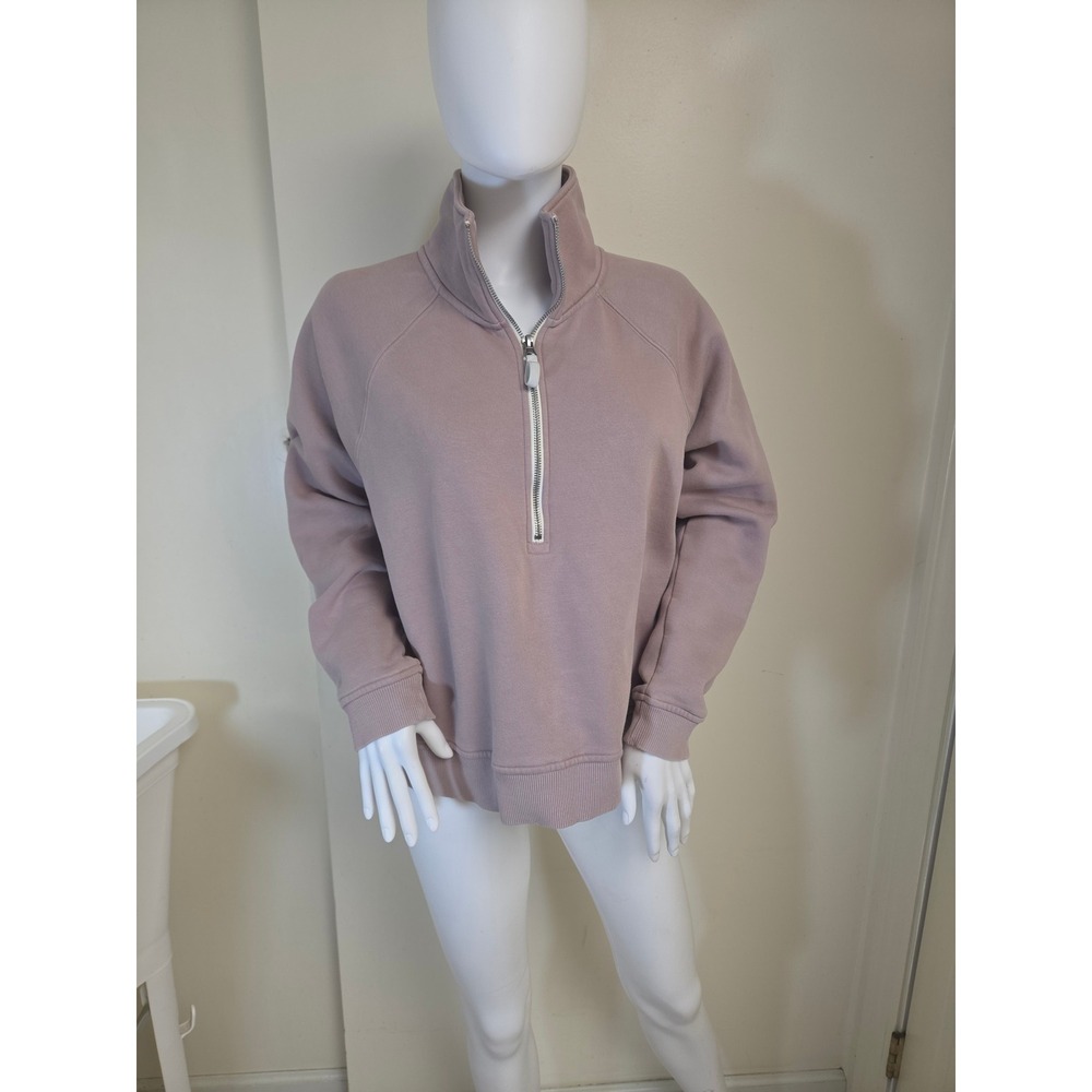 Vuori Restore Half Zip Pullover Sweatshirt Mauve Pink Organic Cotton Womens M